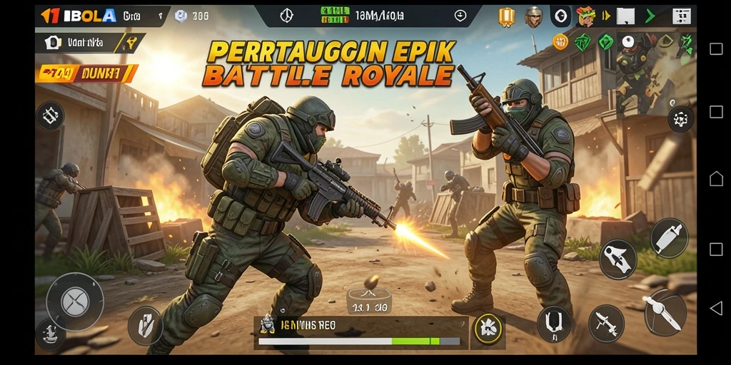 Tampilan gameplay menegangkan dalam pertempuran Battle Royale di 11BOLA.