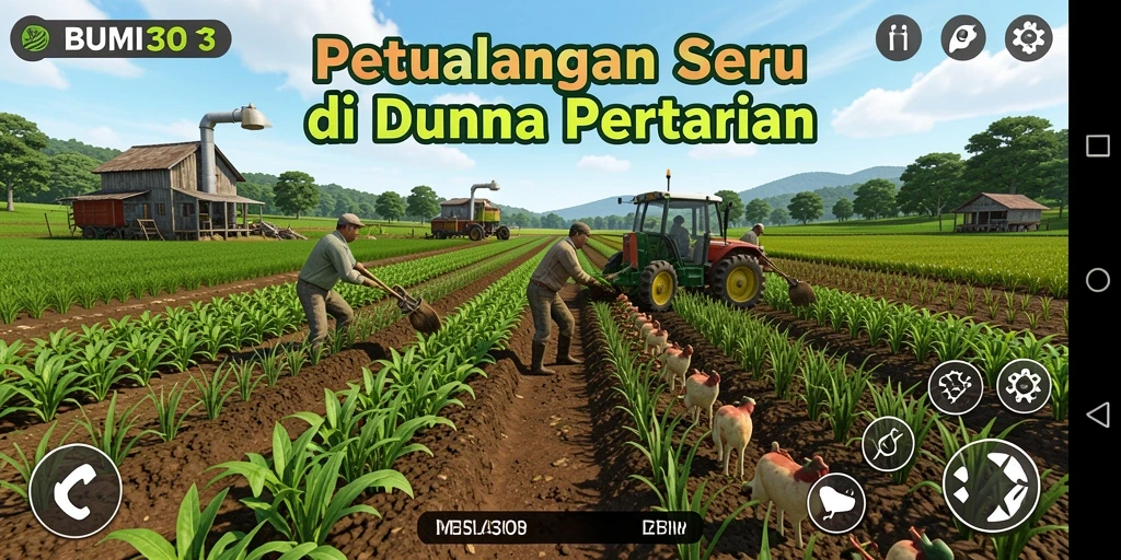 Tampilan gameplay BUMI303 yang menggambarkan kegiatan bertani.