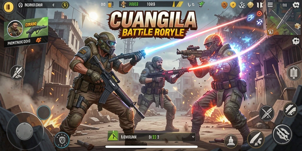 Tangkapan layar gameplay <strong>CUANGILA</strong> menampilkan pertarungan seru di arena Battle Royale.