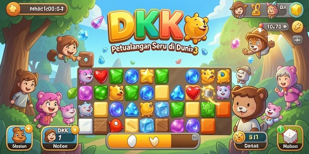 Gameplay DKK dengan objek colorful dalam game Match-3.