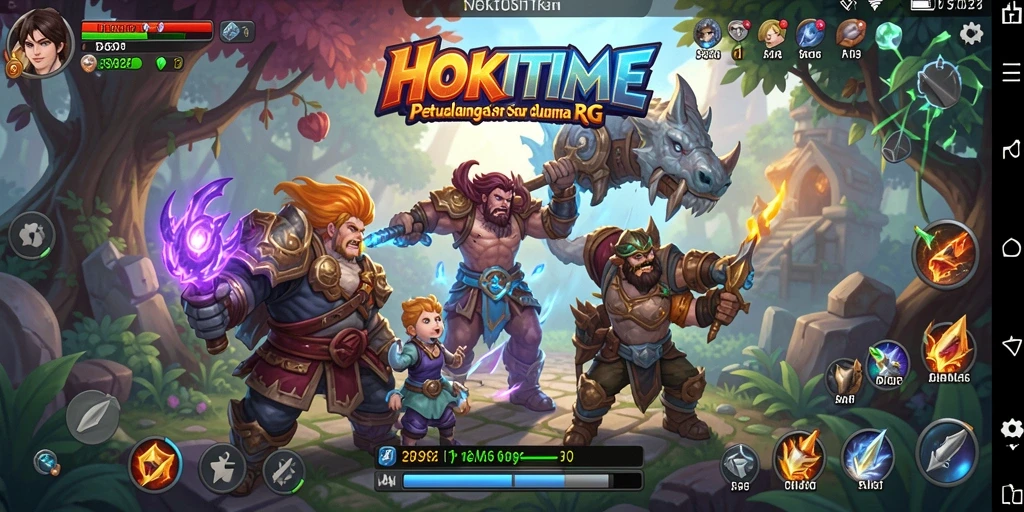 Tangkapan layar HOKITIME menampilkan aksi epik dalam pertarungan RPG.