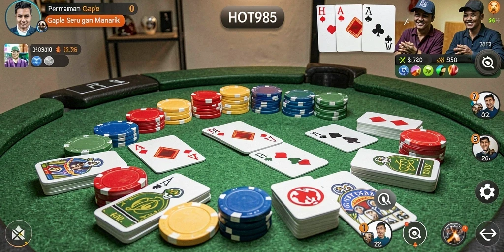 Tampilan gameplay seru dari HOT985 yang menggambarkan permainan Gaple.