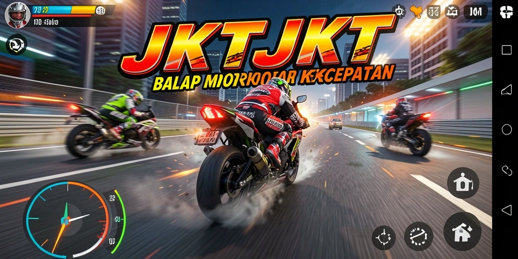 Tampilan gameplay seru di JKTJKT dengan adrenalin balap tinggi.
