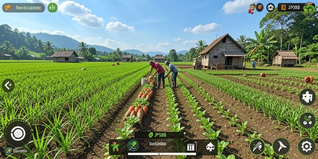 Tangkapan layar menunjukkan gameplay bertani yang seru dan interaktif di JPS88.