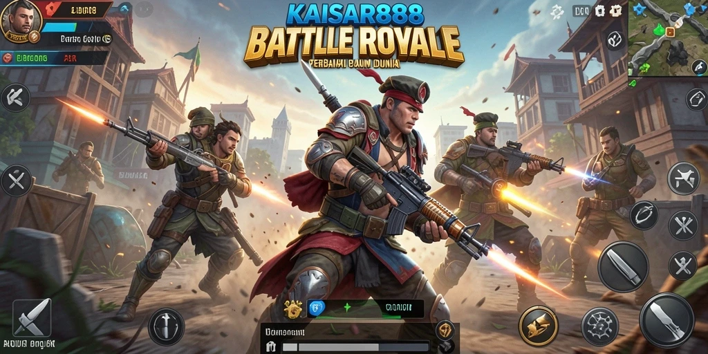 Tampilan gameplay seru di KAISAR888 dengan aksi Battle Royale yang mendebarkan.