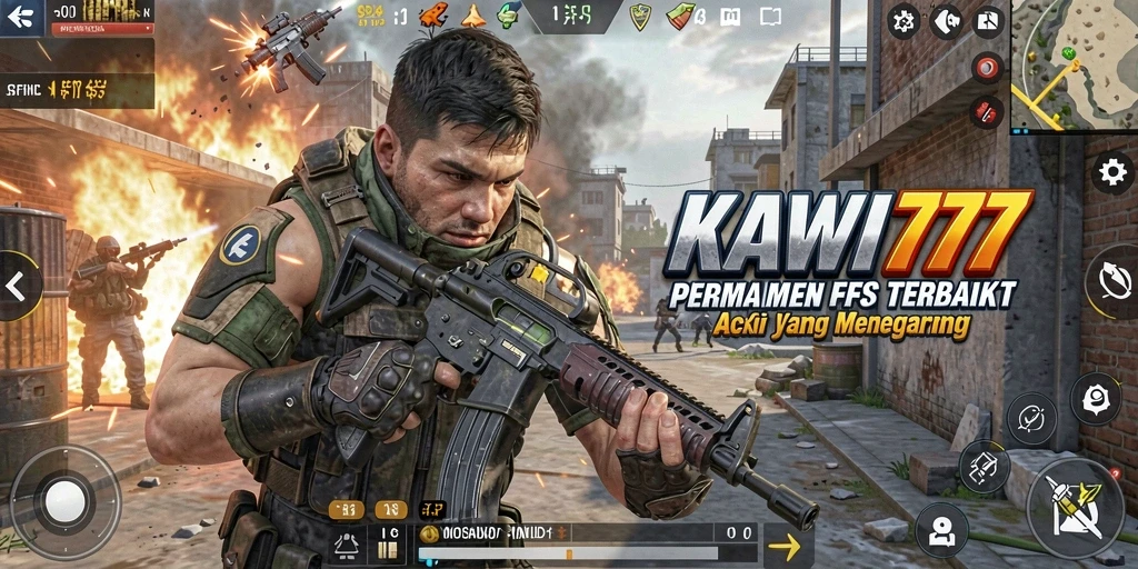 Screenshot KAWI777 menampilkan aksi tembak-menembak intens dalam suasana perang.