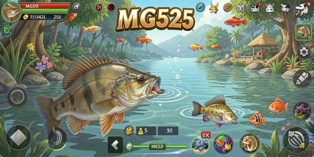 Screenshot gameplay MG525 menampilkan aksi memancing yang seru dan menegangkan.