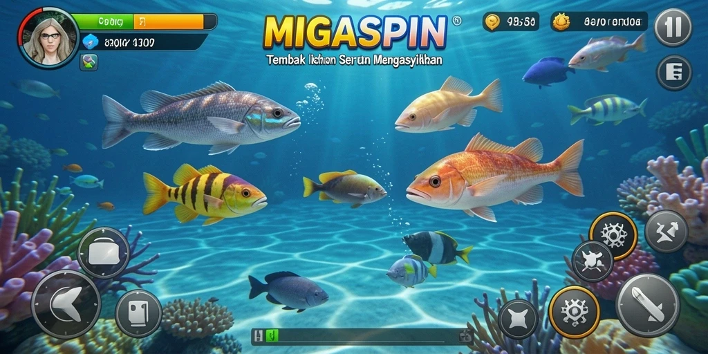 Tangkapan layar yang menampilkan aksi seru dalam Tembak Ikan.