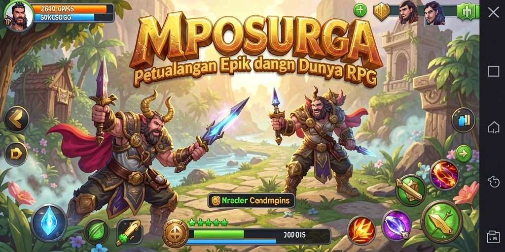 Tangkapan layar gameplay MPOSURGA dengan karakter dalam pertempuran epik.