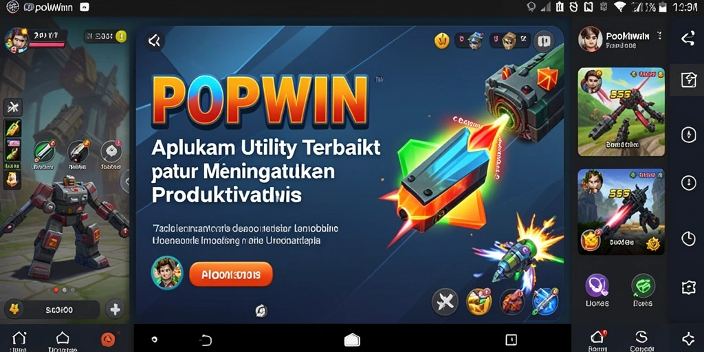 Screenshot gameplay POPWIN yang menunjukkan antarmuka aplikasi Utility yang menarik.