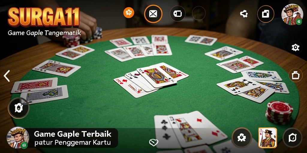 Tampilan antarmuka SURGA11 yang modern dan gameplay Gaple yang seru.
