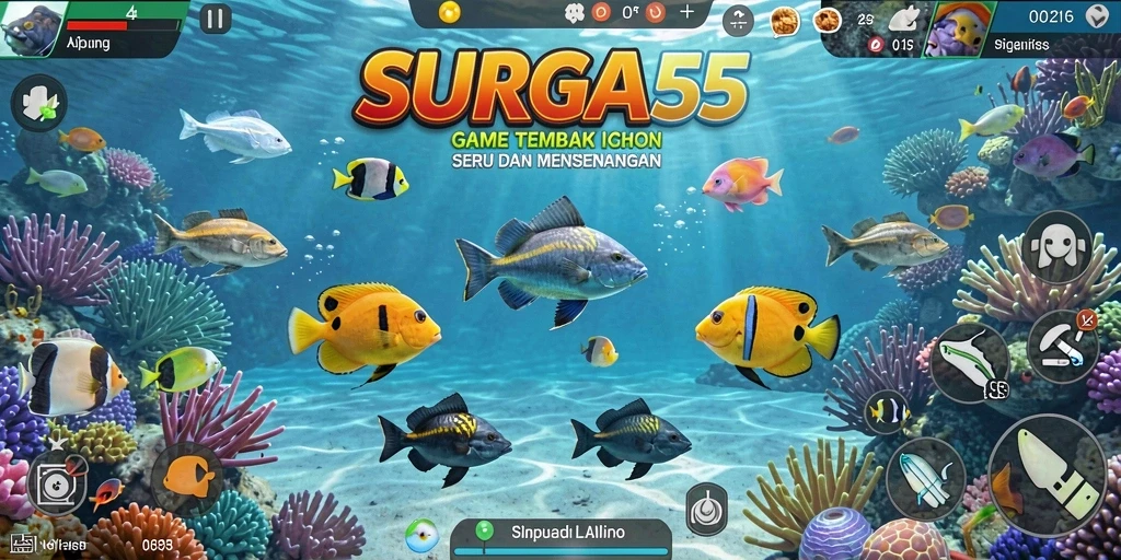Tampilan gameplay seru dalam SURGA55 saat menembak ikan.