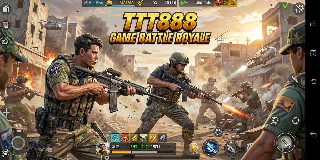 Screenshot gameplay TTT888 menunjukkan aksi intens Battle Royale.