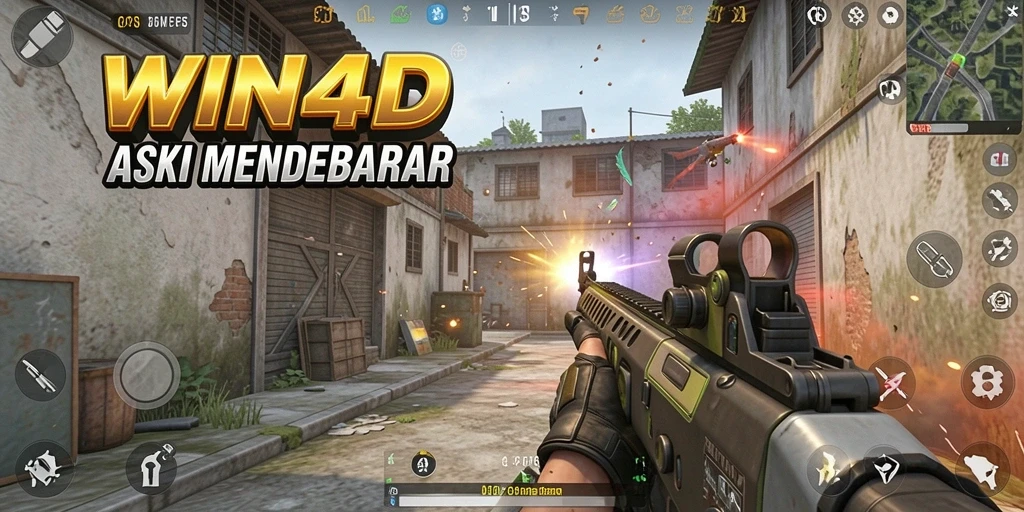 Screenshot gameplay WIN4D menampilkan aksi menegangkan di medan perang.