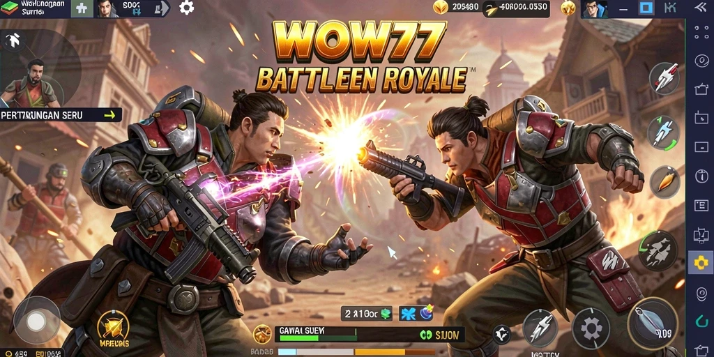 Tampilan gameplay seru dari WOW77 dalam pertempuran Battle Royale.